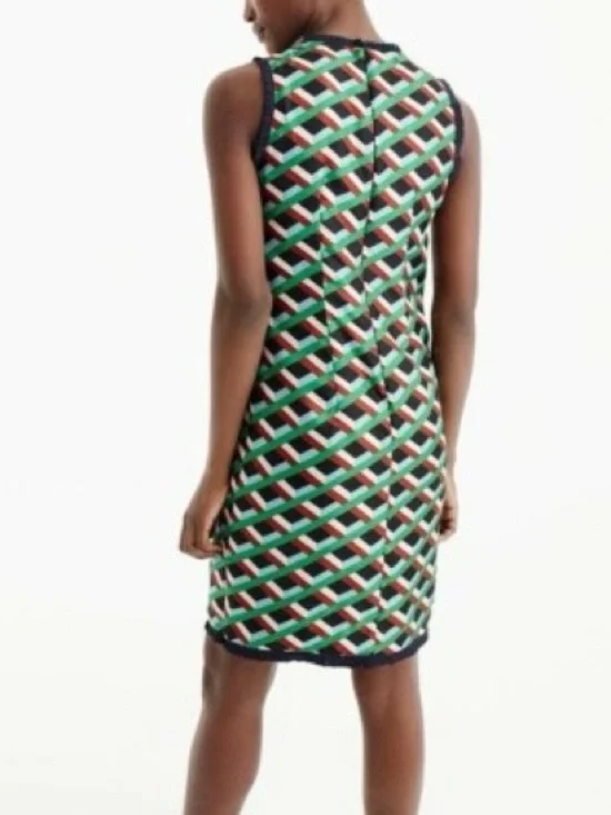 J CREW Silk Dress in Ratti Graphic Diamond Print - G8437 - Sz 0 - Picture 3 of 12